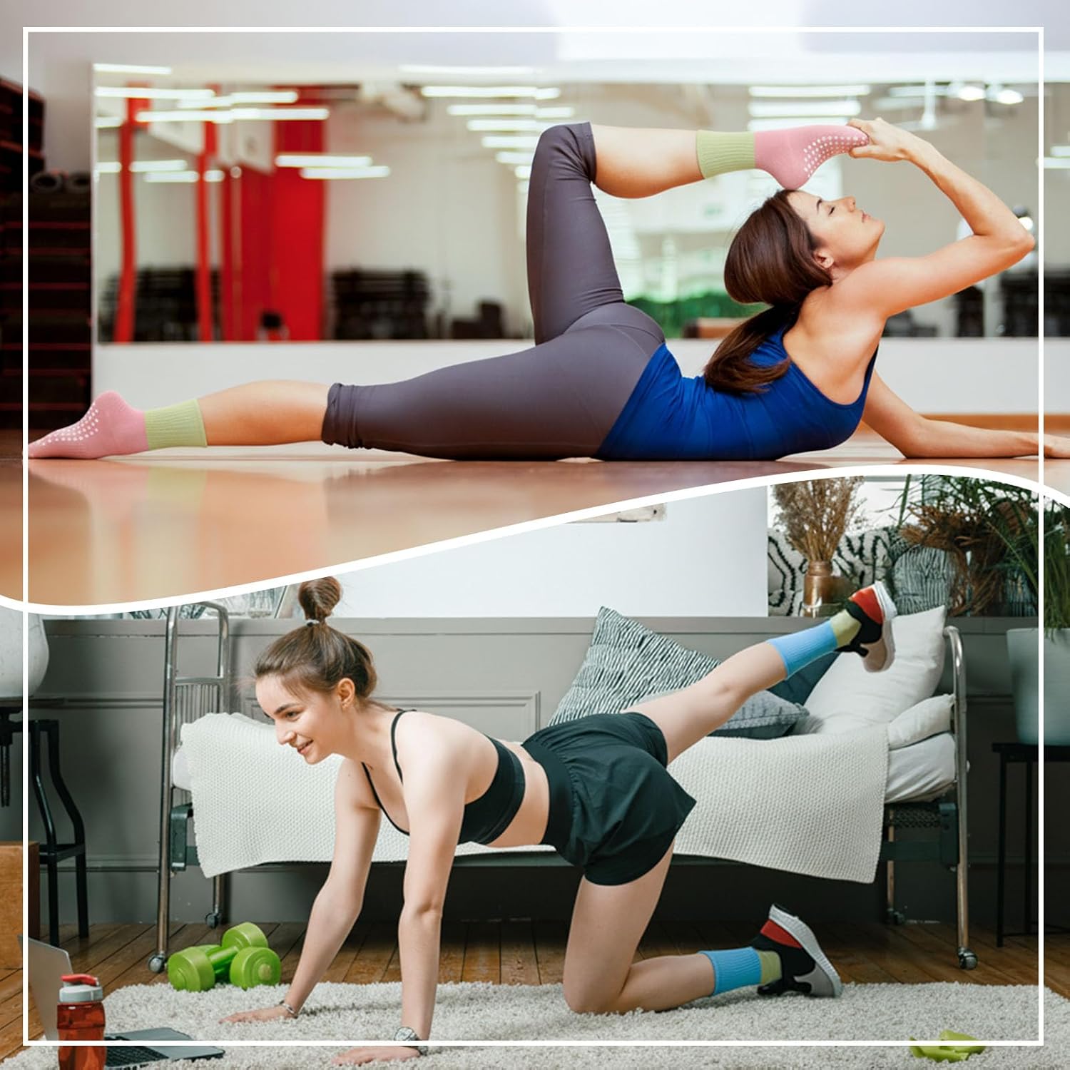 Pilates Socks with Grips for Women Cute Non Slip Yoga Socks for Barre Hospital Home