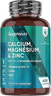 Calcium Magnésium Zinc Vitamine D3 K2 MK7, 400 Comprimés Vegan (+ 1 An de Stock) Complexe Vitamine avec Cuivre, Sélénium, Manganèse & Bore, Multivitamines et Minéraux Adultes 8-en-1