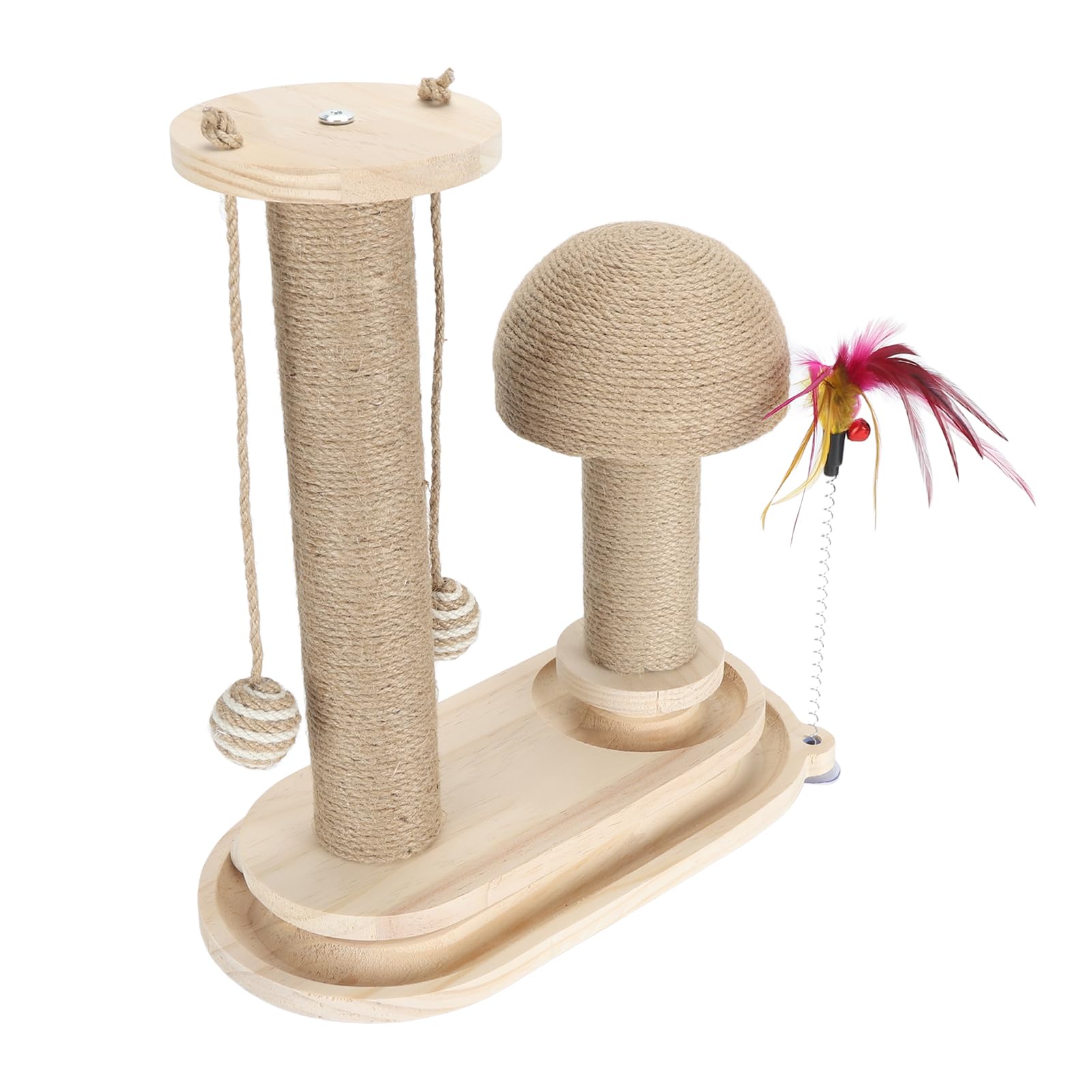 Cat Scratching Post Interactive Tall Kitten Scratcher with Teasing Wand for Indoor Cats (Oval Mushroom Turntable)