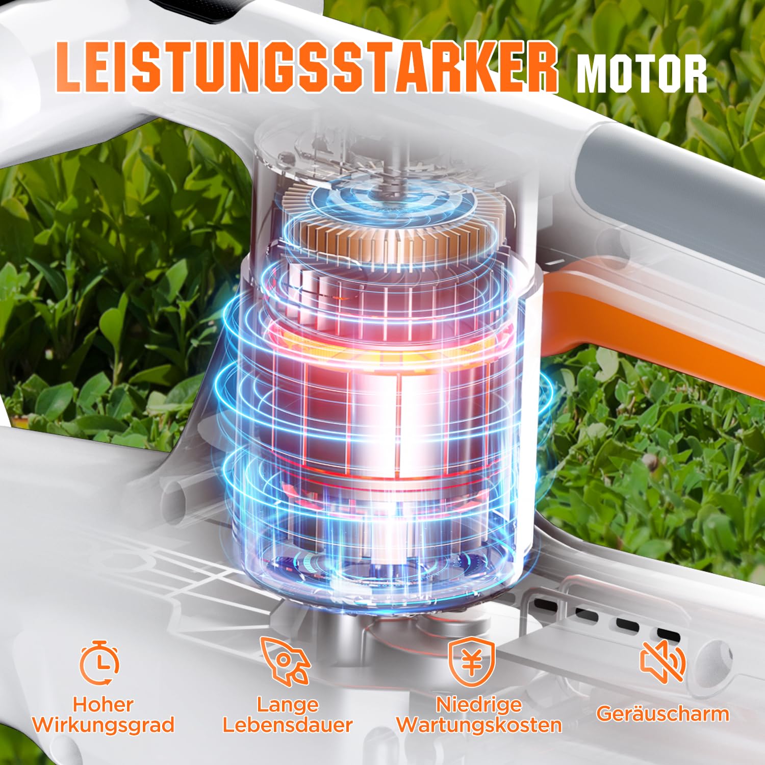 Litheli Akumulatorowe nożyce do żywopłotu 20 V z akumulatorem 2,0 Ah, Hedge Trimmer z akumulatorem 2,0 Ah. Ergonomiczny uchwyt, długość 45 cm do łatwego przycinania, lekkość cięcia