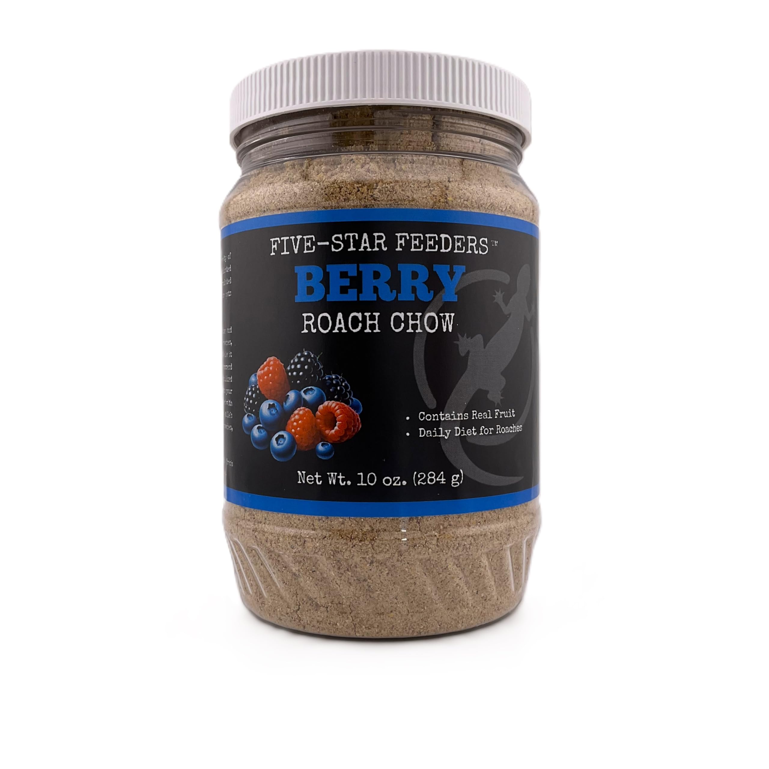 Roach Chow – Berry Flavored Daily Balanced Diet for Dubia Roaches and Feeder Insects – 10 oz Plastic Jar