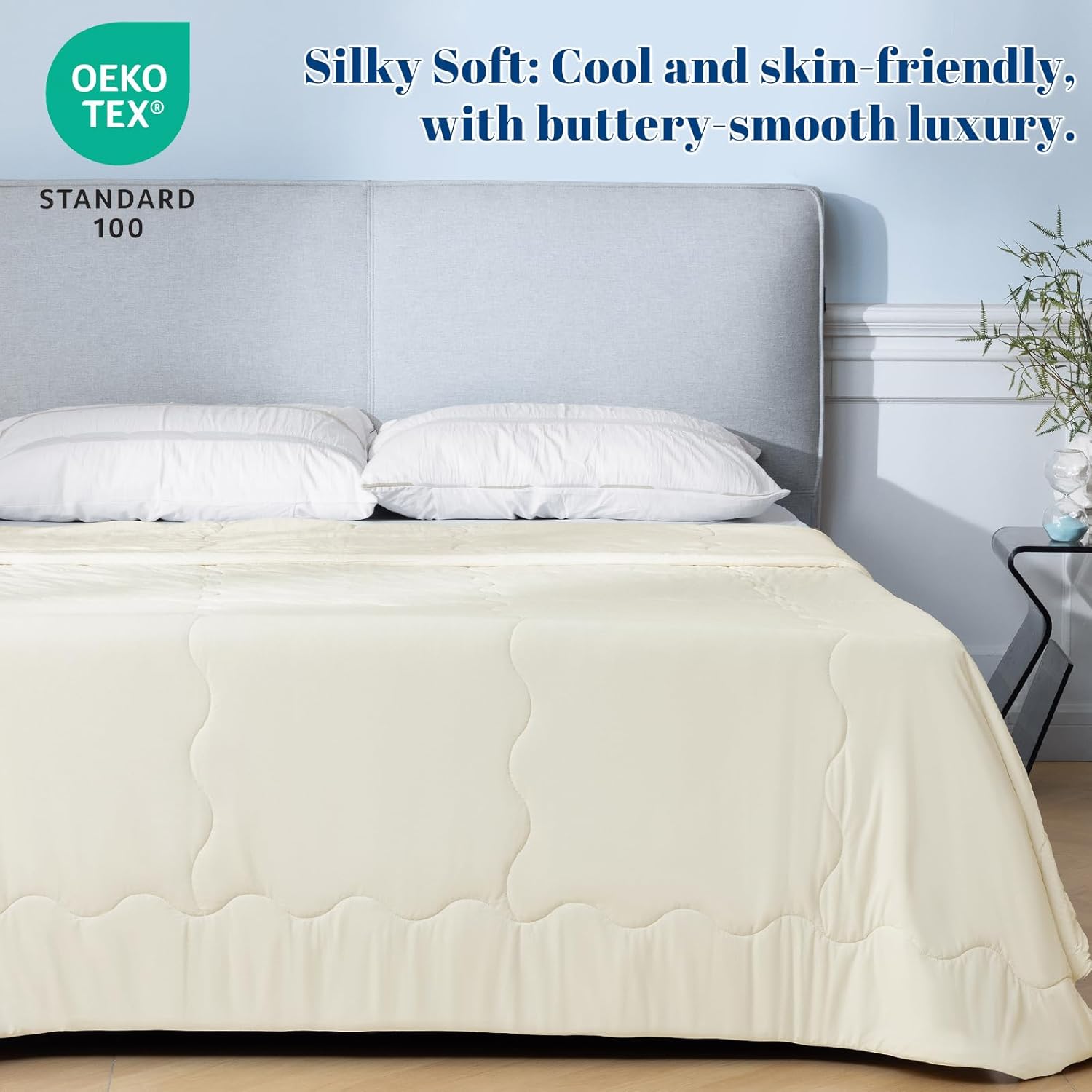 PHF Cooling Comforter Queen Size, EcoCosy Breathable Cooling Blanket for Hot Sleepers, Soft Lightweight Q-Max>0.52 Summer Silky Comforter for Night Sweats to Keep Cool, 90"x90", White - Image 5