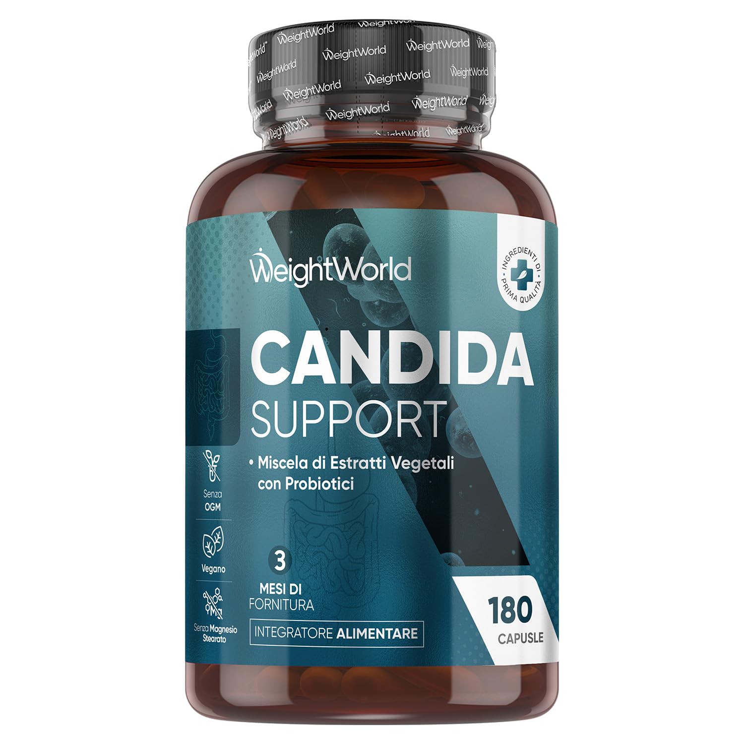Candida Support 180 Capsule Vegane, (Scorta 3 Mesi), Complex Con Zinco, Aglio, Quercetina, Aloe Vera, Rosmarino, Cannella, Probiotici Donna E Uomo, Lactobacillus Acidophilus E Bifidobacterium Bifidum-image