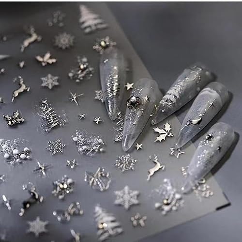Christmas Nail Art Stickers 5D Embossed Silver Elk Nail Stickers