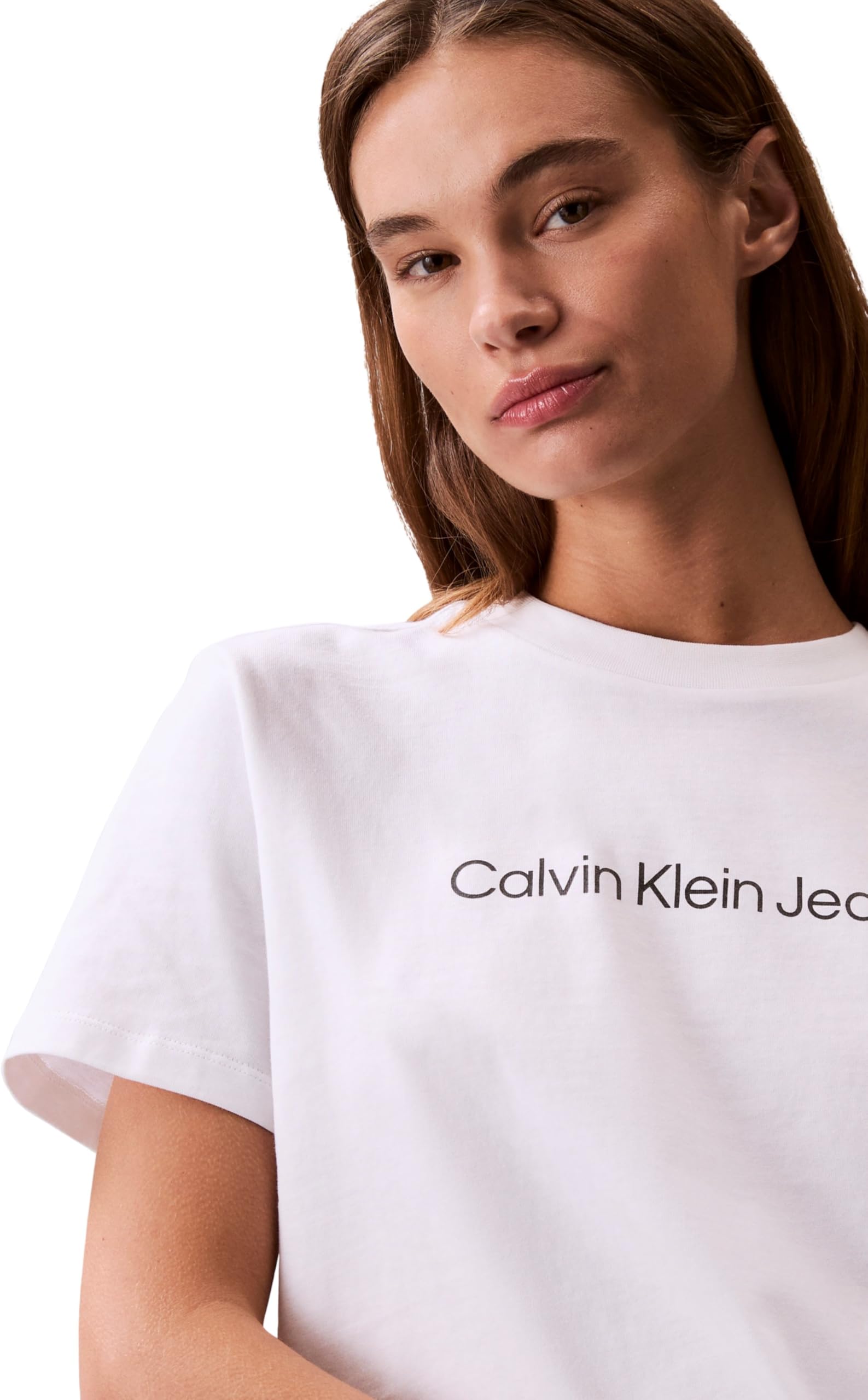 Calvin Klein Camiseta de Manga Corta Mujer Logo Classic Regular Fit