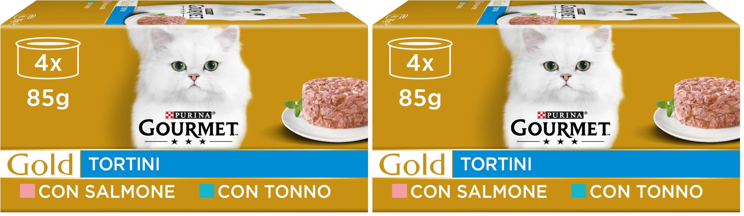 Purina Gourmet Gold, tortas húmedas para Gatos con salmón y atún, 48 latas de 85 g (Paquete de 2)