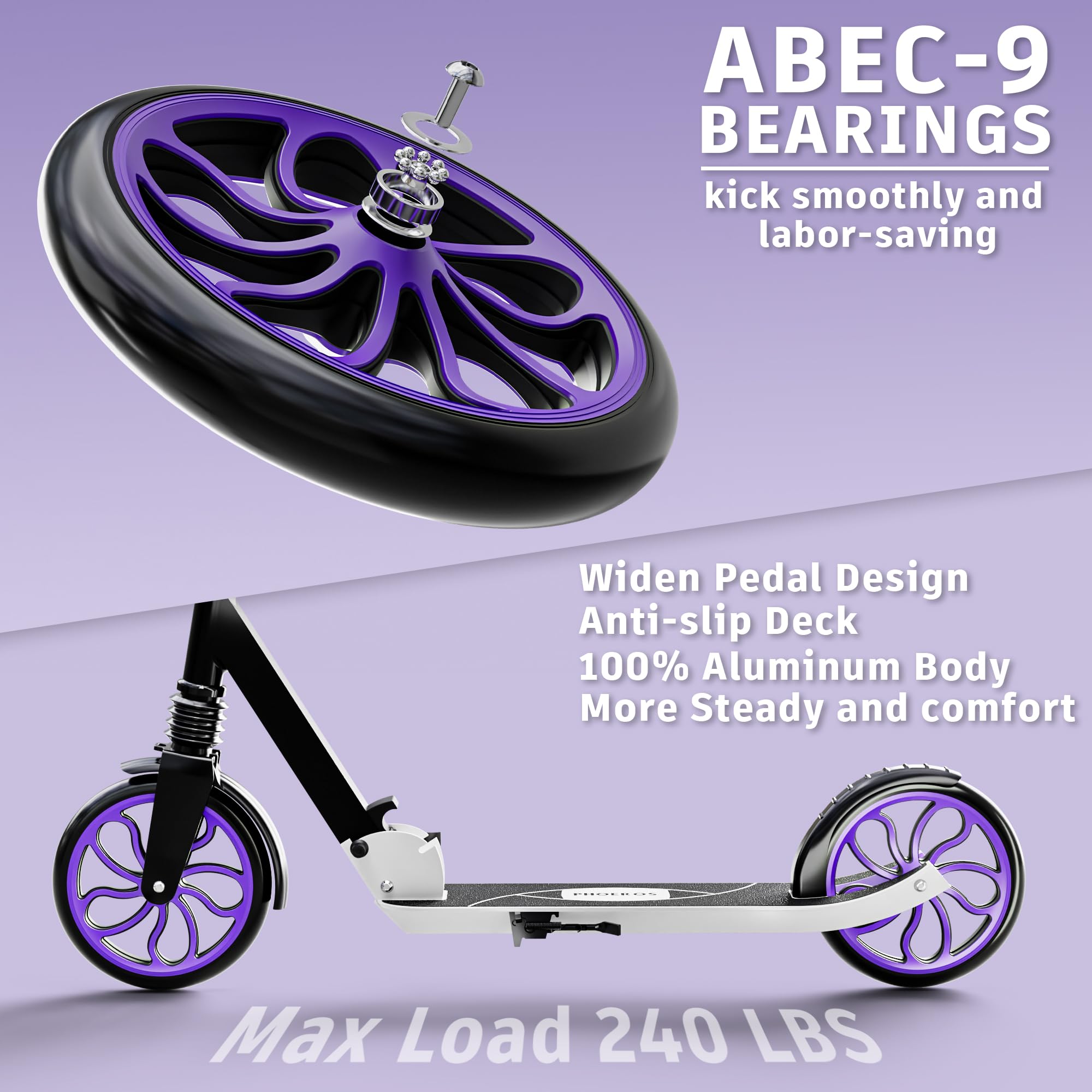 PHOEROS Patinete Plegable para Niños 6-12 Años, Ruedas 120mm, Aluminio
