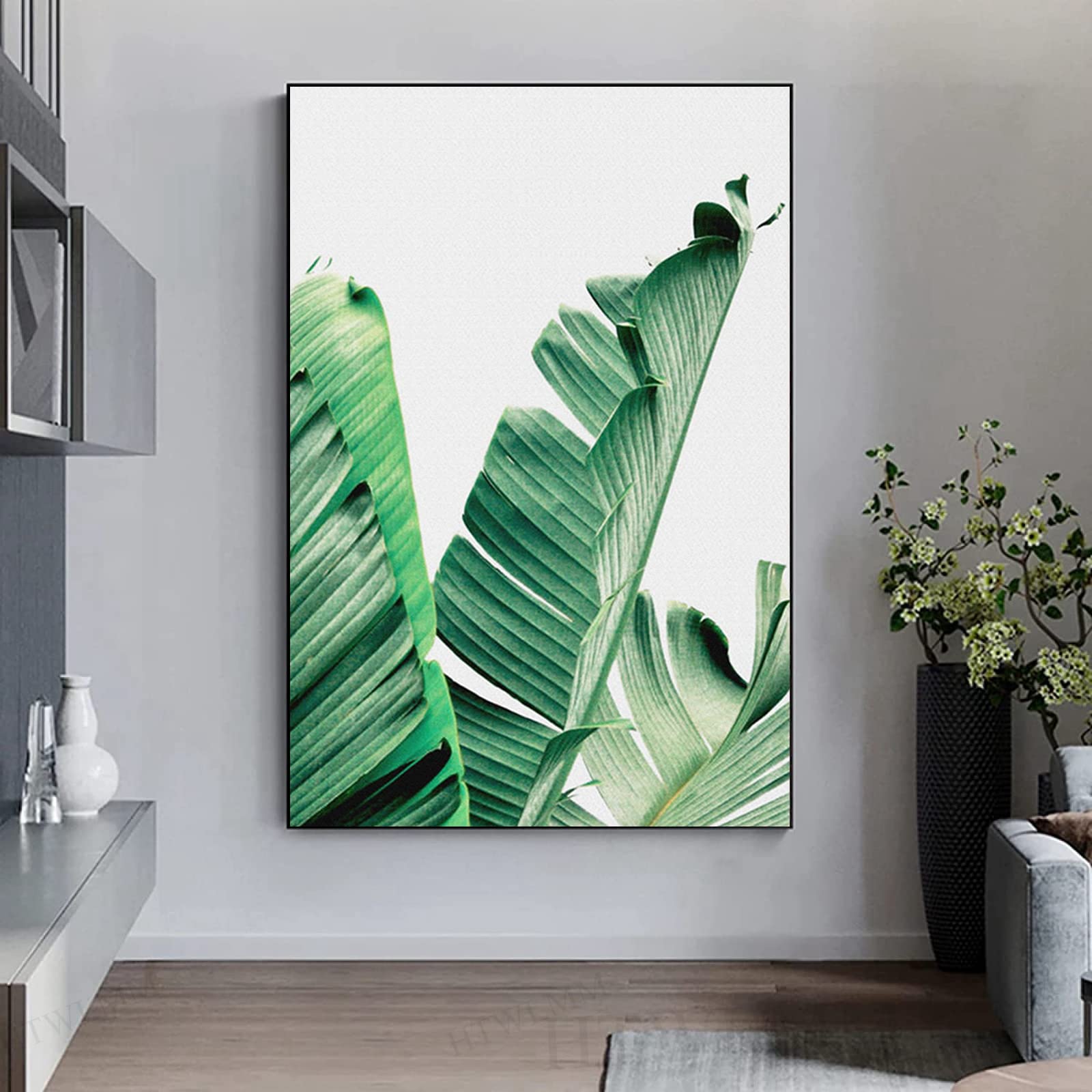 Grün Monstera Pflanzen Leinwand Kunstdruck Poster Grün Blätter Bilder für Wohnzimmer Wandbilder Deko Schlafzimmer Modern Rahmenlos (3X60X80CM)