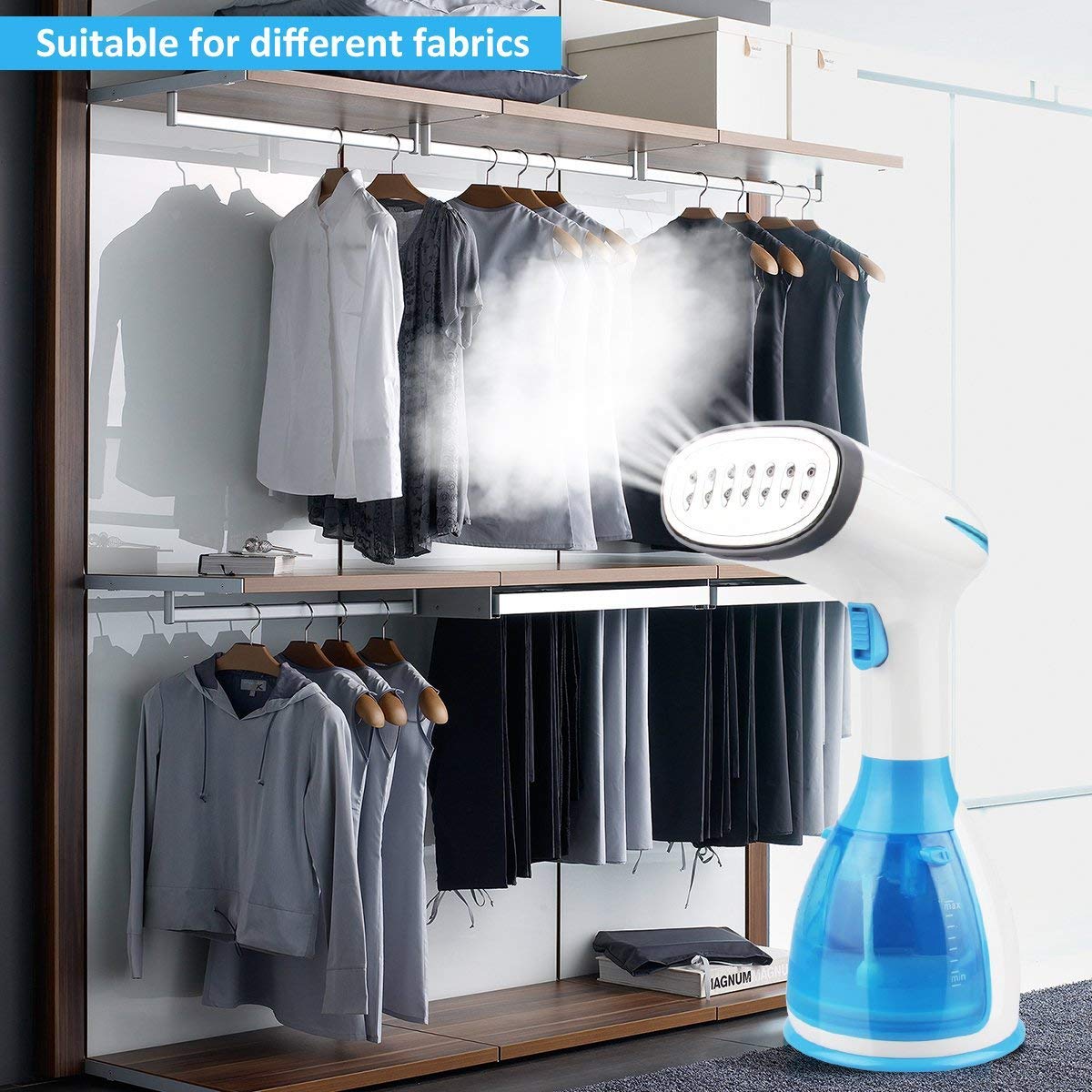 Cadrim - Plancha de vapor portátil con depósito de agua de 280 ml, para el hogar, viajes y vacaciones, color azul