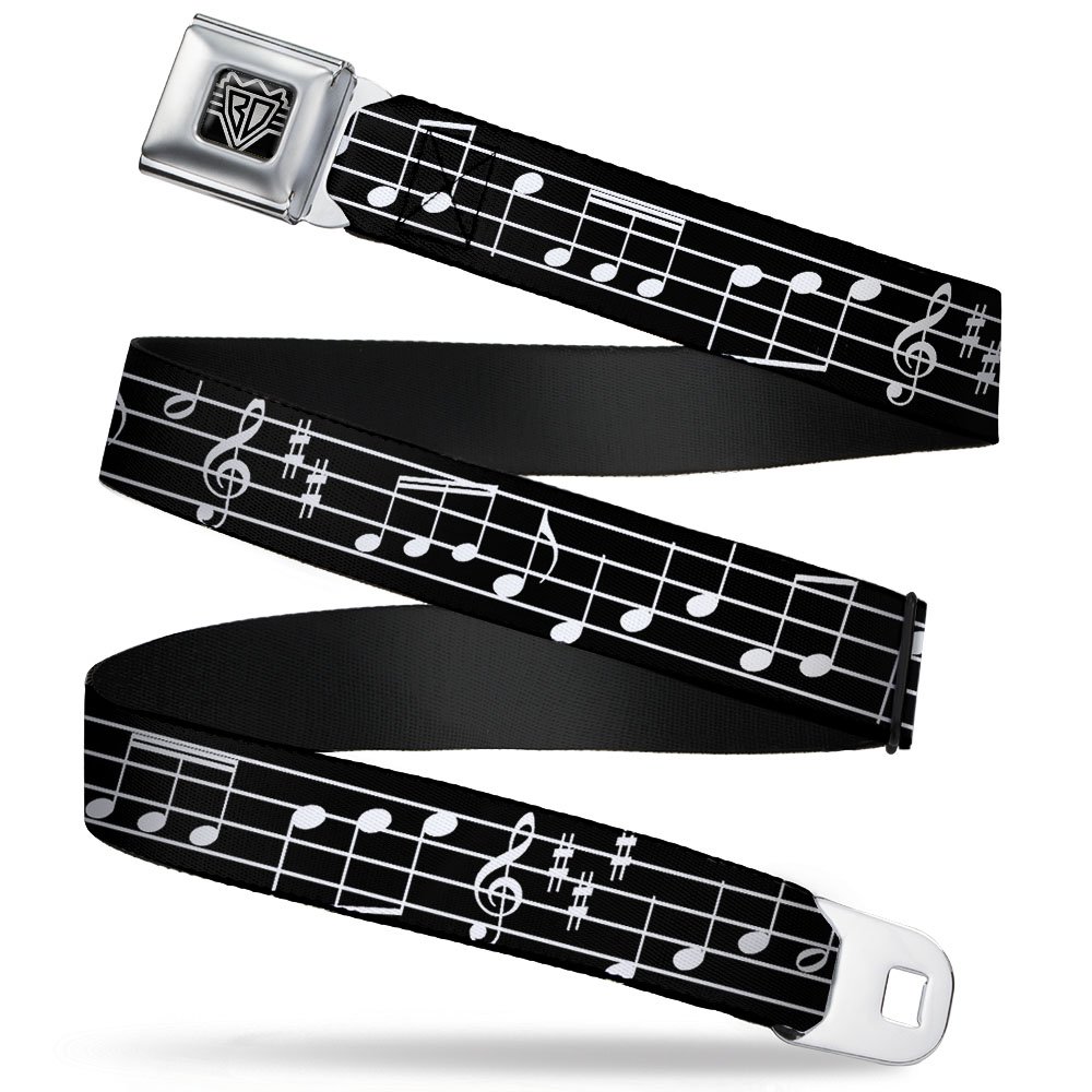 Buckle-Down Seatbelt Belt - Music Notes Black/White