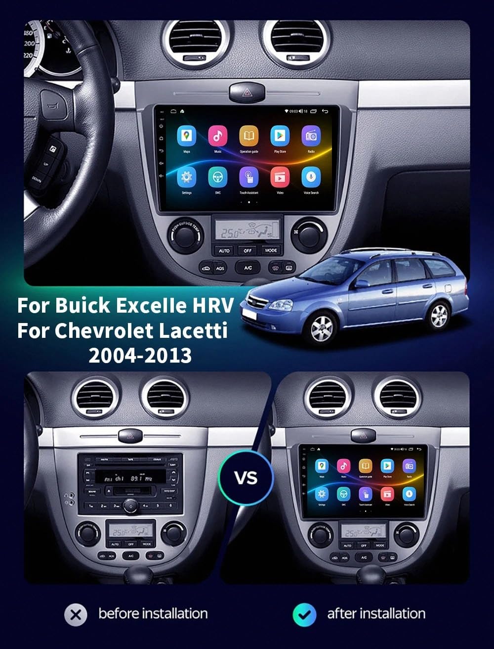 Estéreo de Automóvil para Chevrolet Lacetti J200 2004-2013 Pantalla de Coche con Carplay y Android Auto Inalámbricos, Bluetooth, Mirror Link, Navegación GPS, Aux, FM, 4 Nuclear 1G+32G