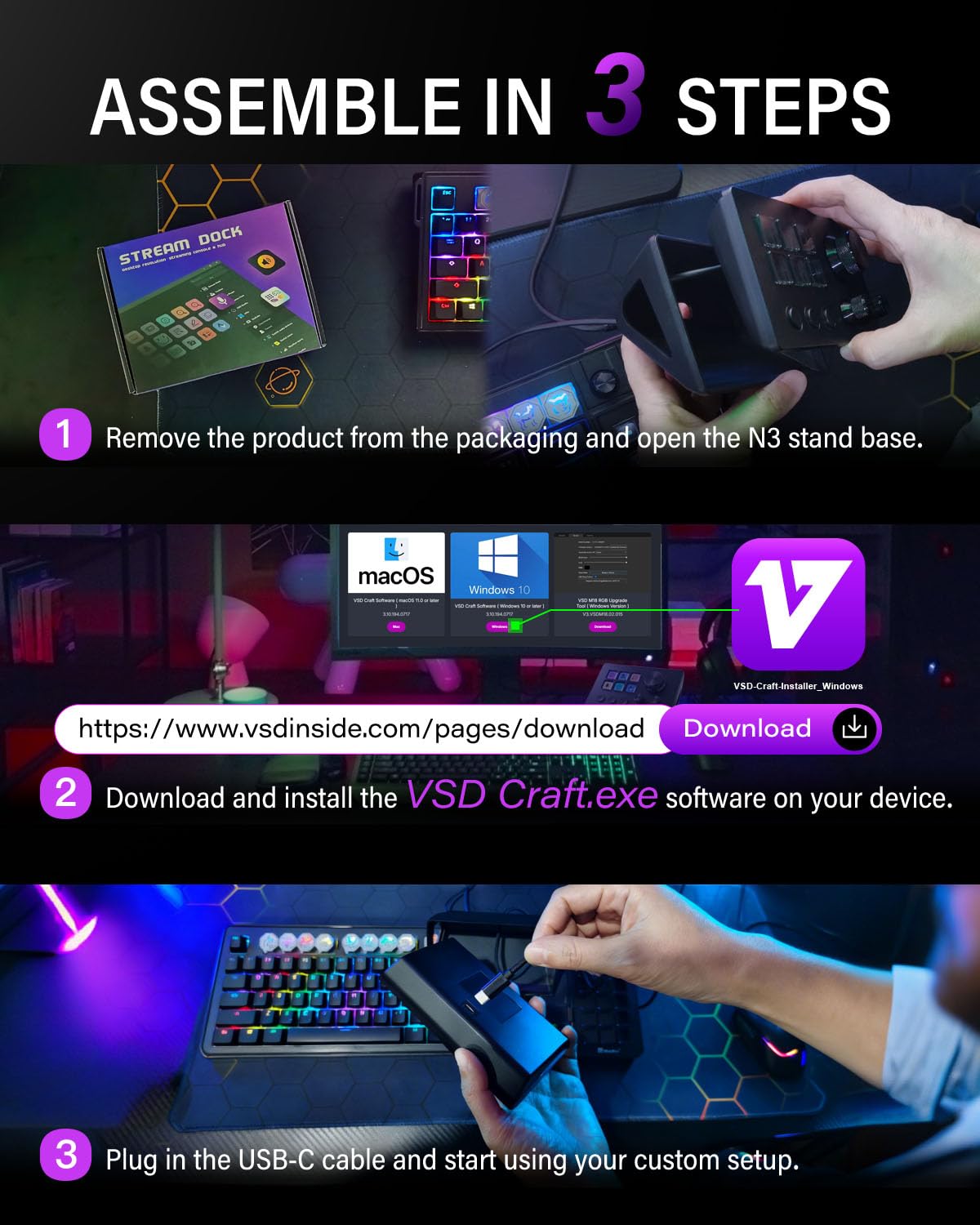 Basicolor N3 Stream Controller Deck con 6 tasti macro LCD, 3 pulsanti e 3 manopole - Tastiera programmabile per streaming (YouTube, OBS, Twitch), Creazione, Produttività (Office) e Gaming (Mac/PC)