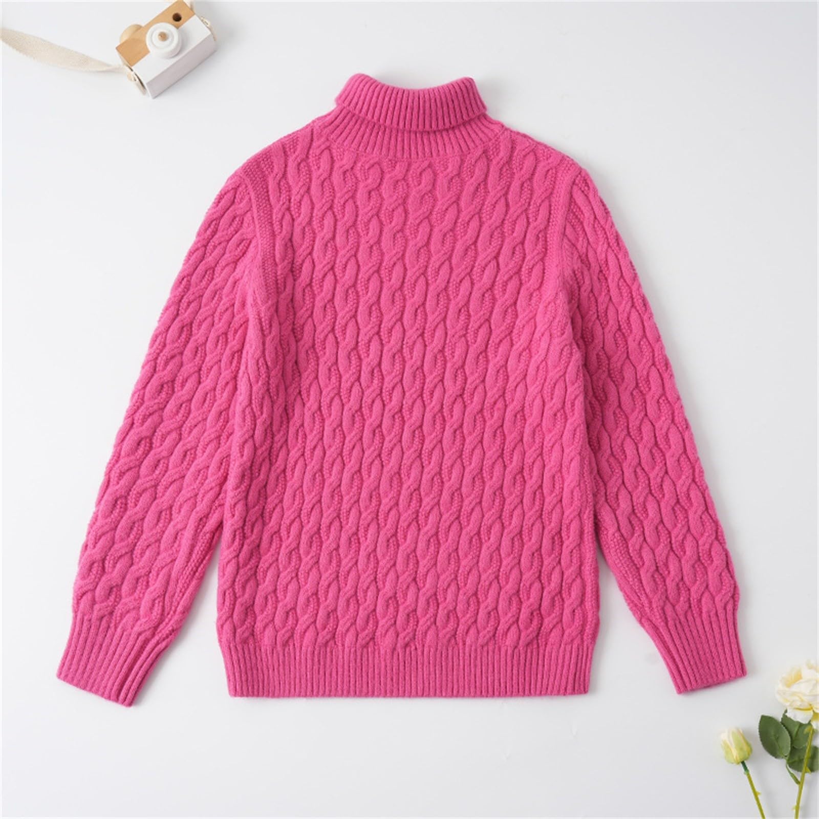 Jersey de punto para niña de cuello alto en 6 colores, patrón trenzado