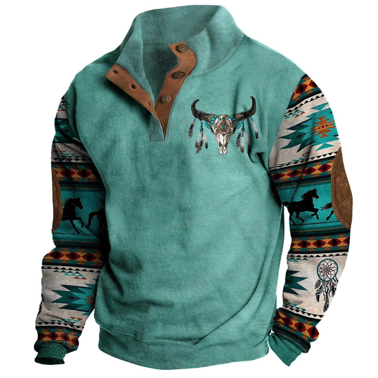 Sweatshirt d'extérieur à imprimé ethnique occidental pour hommes vintage