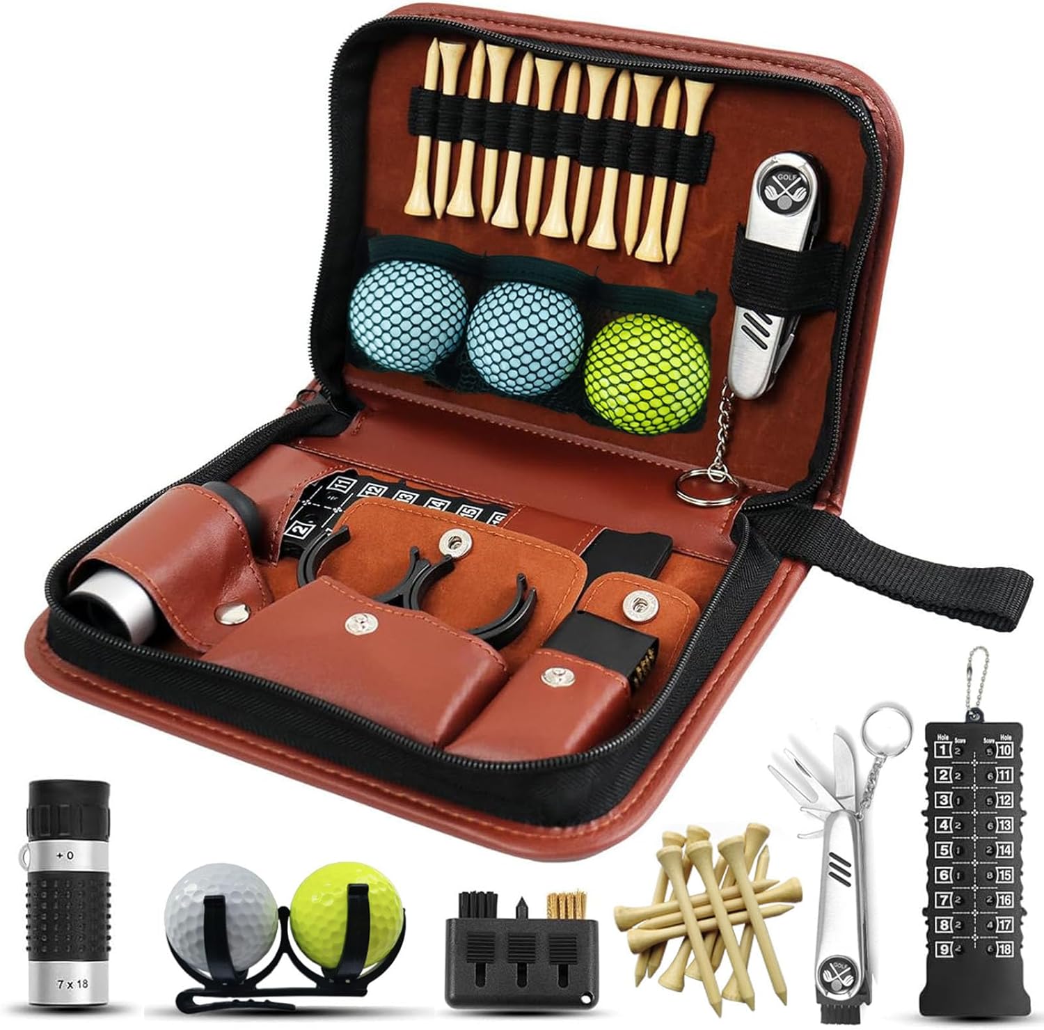 SirChic Golf Gifts for Men and Women Golf Accessory Set (Including rangefinder, Golf Multi-Function Clubs, Golf Balls, Golf Brushes, scorekeeper, Golf shafts, Golf Clips and Gift Boxes)