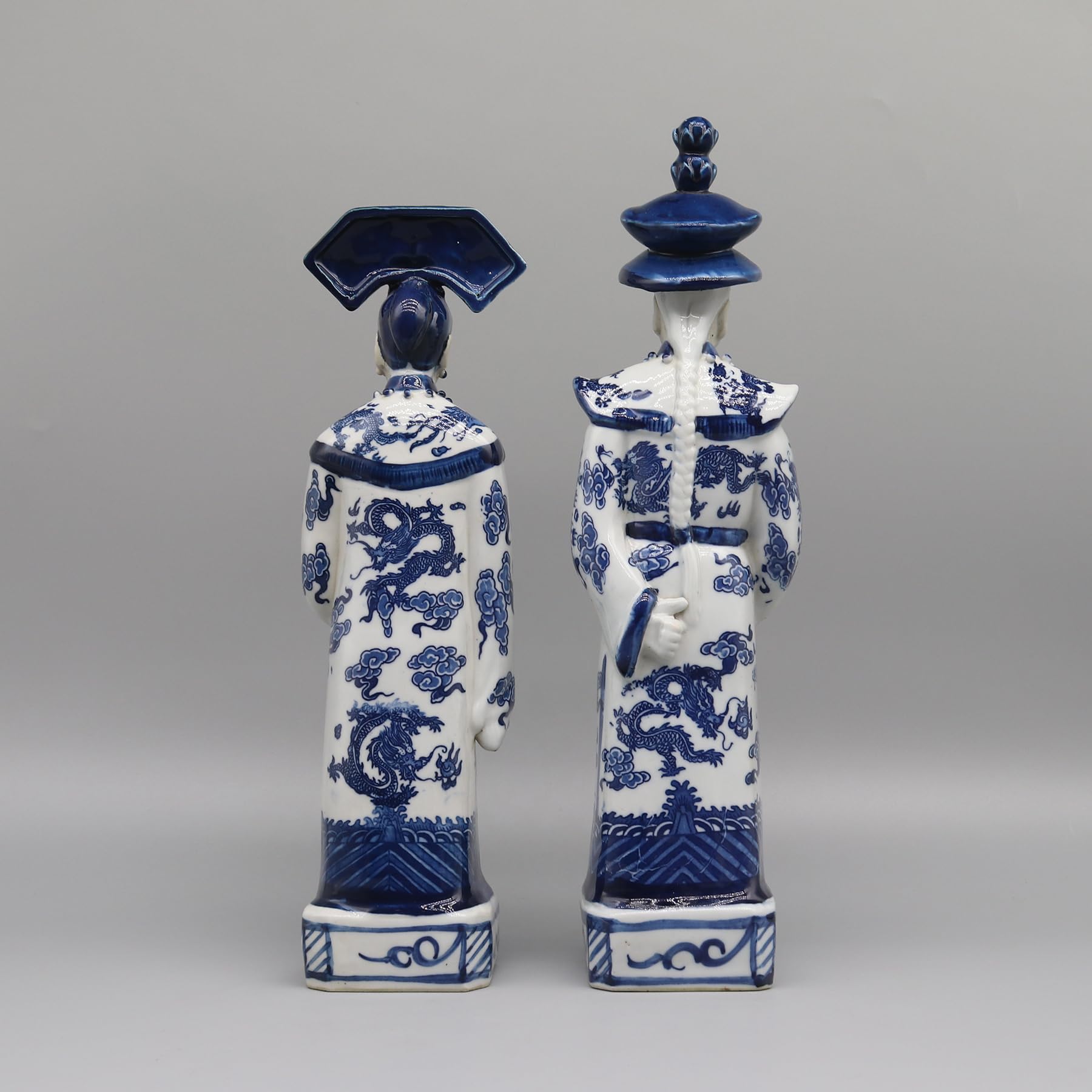 Eastern tide Set di 2 statuine tradizionali in porcellana blu e bianca dell'imperatore cinese e dell'imperatrice cinese, statue decorative in ceramica