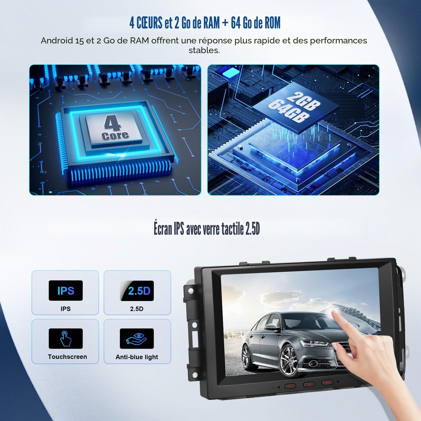 SIXWIN 2+64GB Android 15 Autoradio pour Chrysler/Jeep/Dodge avec CarPlay&Android Auto,8 Pouces HD écran Tactile Voiture avec WiFi/GPS/Bluetooth/FM/RDS/USB EQ+Caméra