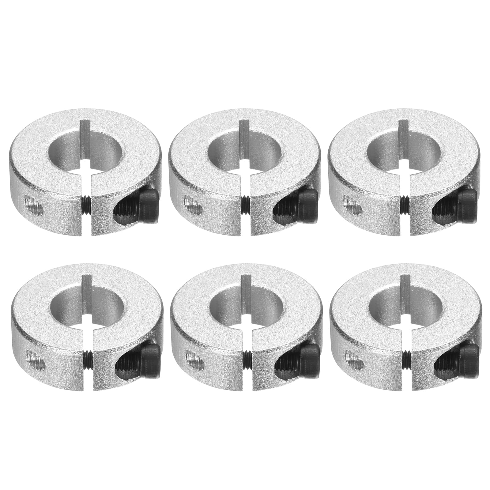 sourcing map 6 Stück einzelner geteilter Klemmschaftkragen, 14 mm Bohrung, einteiliger Klemmkragen, 30 mm Außendurchmesser, 10 mm Dicke, Aluminiumlegierung, Set mit geteilten Kragenklemmen