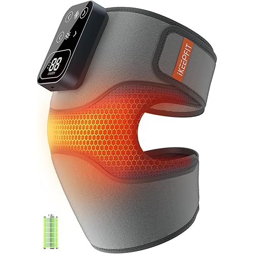 Cordless Knee Massager with Heat Vibration for Pain Relief, MAXwarm 4.0[2025 Upgraded] - Electric Heated Knee Brace with 5 Heat Levels and 3 Massage Mode, Gifts for Men Women (Grey, Single)