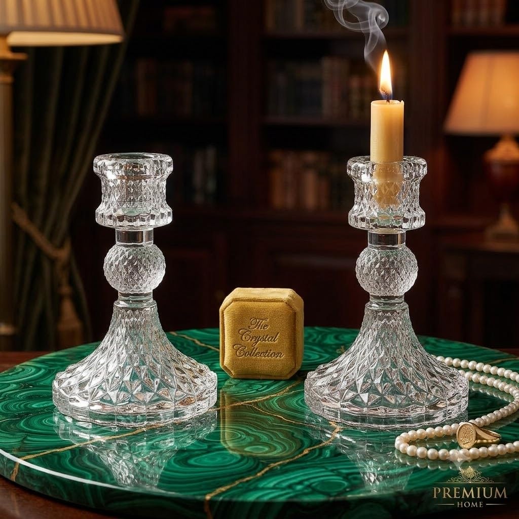 Crystal Glass Candle Holder 10cm Set of 2 | Clear Glass Taper Candlestick Holders | Decorative Candle Stand for Dining Table, Wedding, Home Decor, Living Room & Festival Decoration-image-20