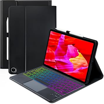MePadKey Tablet Touchpad Keyboard Case for Amazon fire Max 11 11.0-inch 13th Generation 2023,Rainbow Backlight Rechargeable Detachable Keyboard with Pen Holder Cover Black