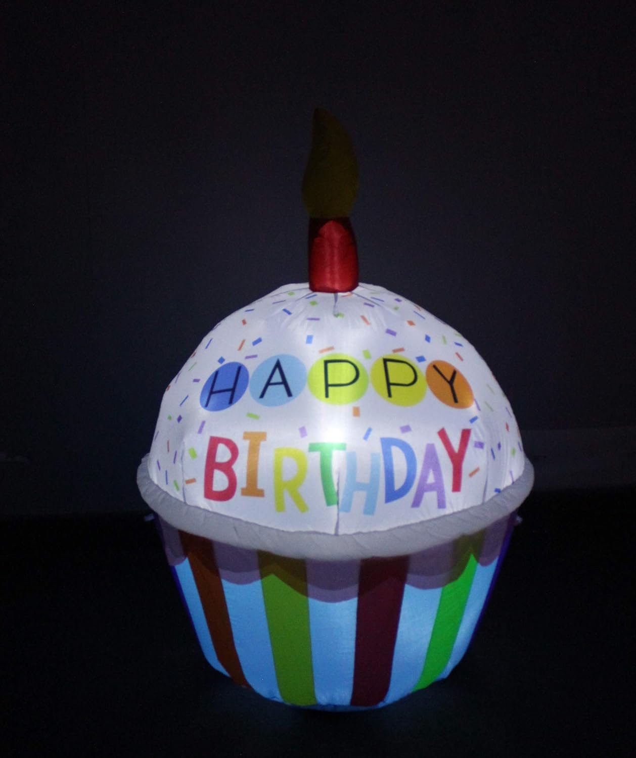 4 Foot Tall Cute Happy Birthday Inflatable Cupcake with Candle Lights Blowup Party Decoration for Outdoor Indoor Home Celebration Garden Yard Lawn Prop