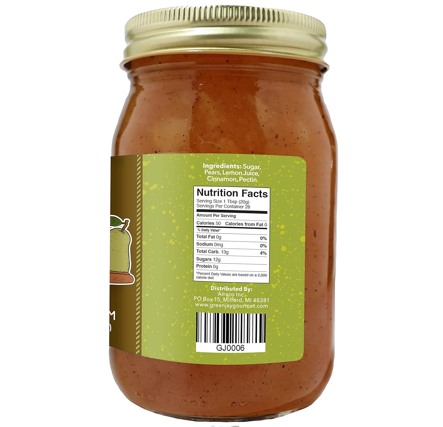 Green Jay Gourmet Cinnamon Pear Jam - All-Natural Fruit Jam with Pears & Cinnamon - Vegan, Gluten-free Jam - Contains No Preservatives or Corn Syrup - Made in USA - 2 x 20 Ounces