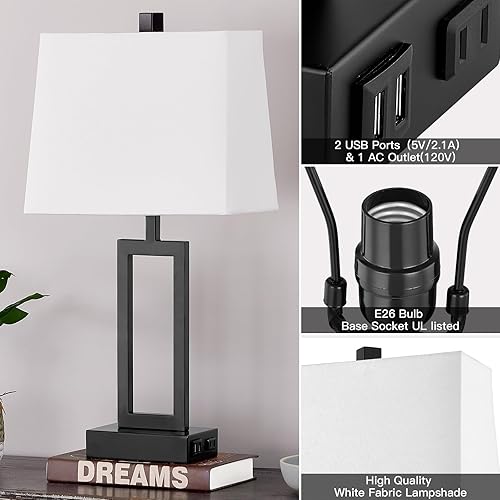 Miniatura 2 de Juego de 2 lámparas de mesa con control táctil de 23.5", lámpara de mesita de noche con 2 puertos USB y toma de corriente AC, lámpara de mesita de