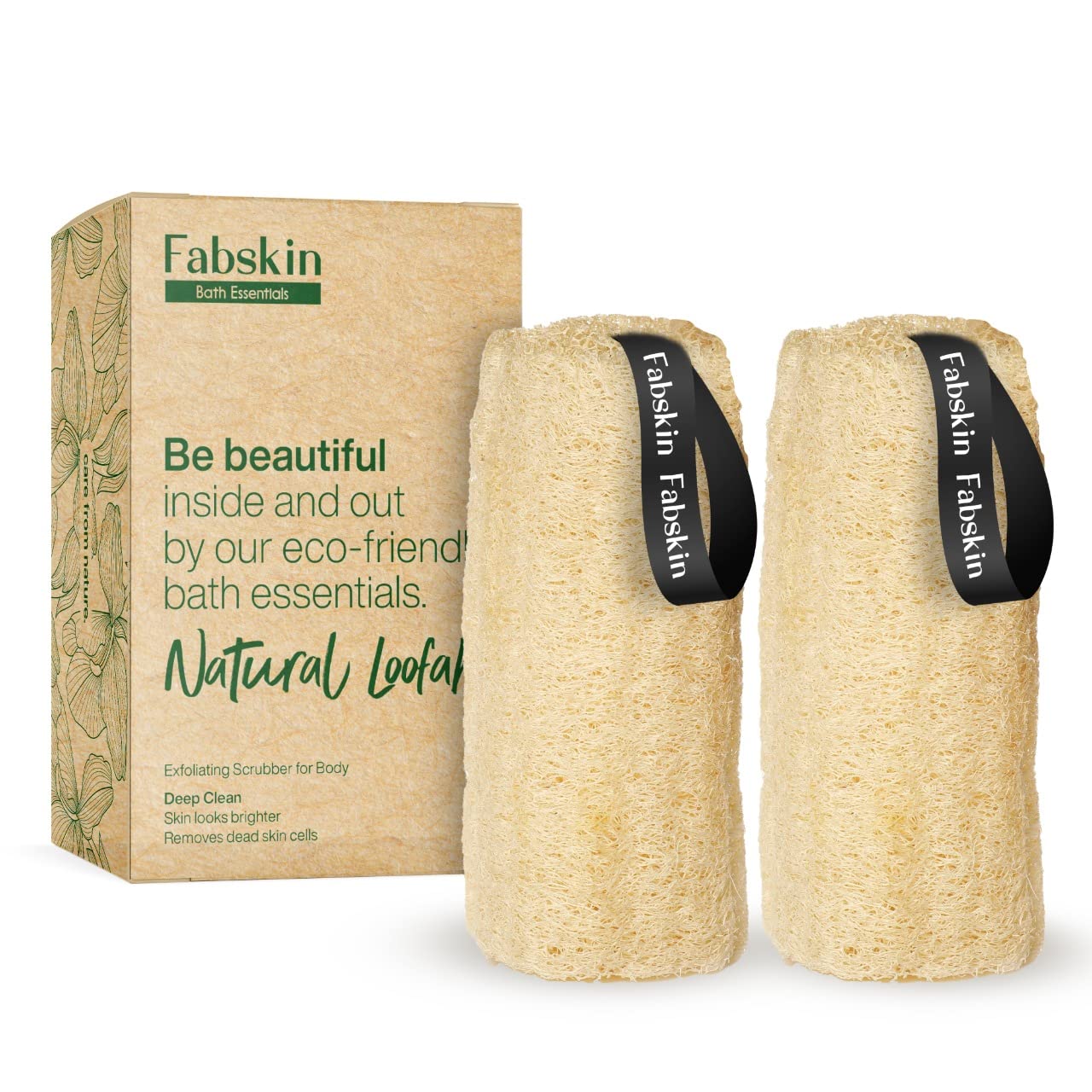 FABSKIN Natural Loofah Scrubber for bathing For Men and Women - Pack Of 2 - Indian Natural Organic Bath Scrubber For Body