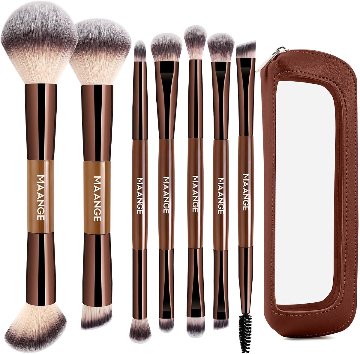 7 PCS Foundation Makeup Brush Set With Bag, Make up Brushes, Eyeshadow Concealer Brush, Double-ended Foundation Contour Powder Blush, Professional Face brush Set Tools For Liquid,Cream(Apricot)