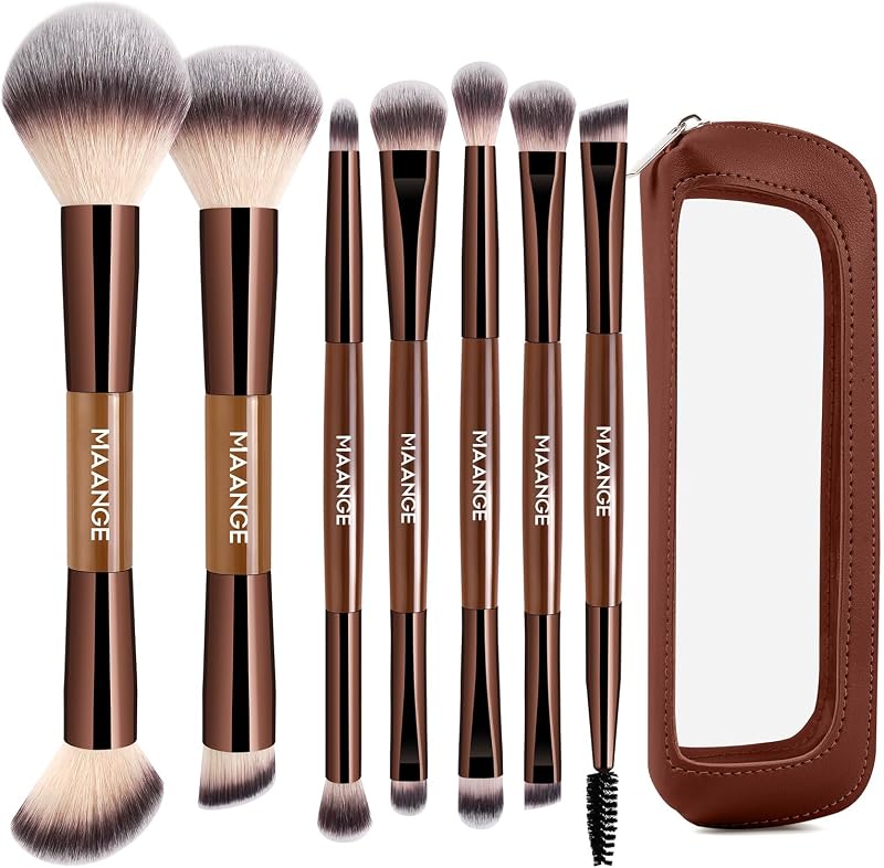 7 PCS Foundation Makeup Brush Set With Bag, Make up Brushes, Eyeshadow Concealer Brush, Double-ended Foundation Contour Powder Blush, Professional Face brush Set Tools For Liquid,Cream(Apricot)