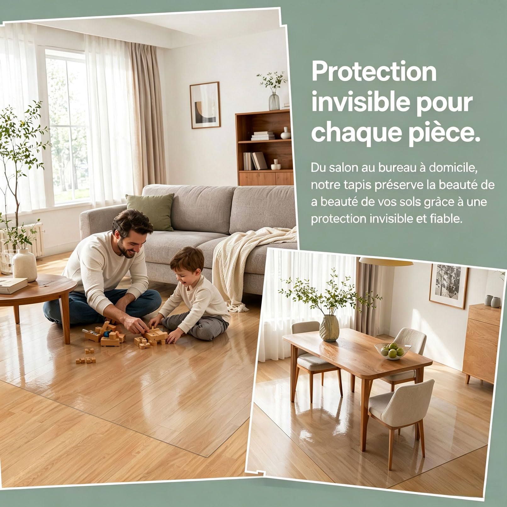 Tapis Transparent Anti-Bruit pour roulettes de Chaise 155x205cm 1,5MM Tapis Protection Sol amortit Les bruits de déplacement sur Sol Dur intérieur