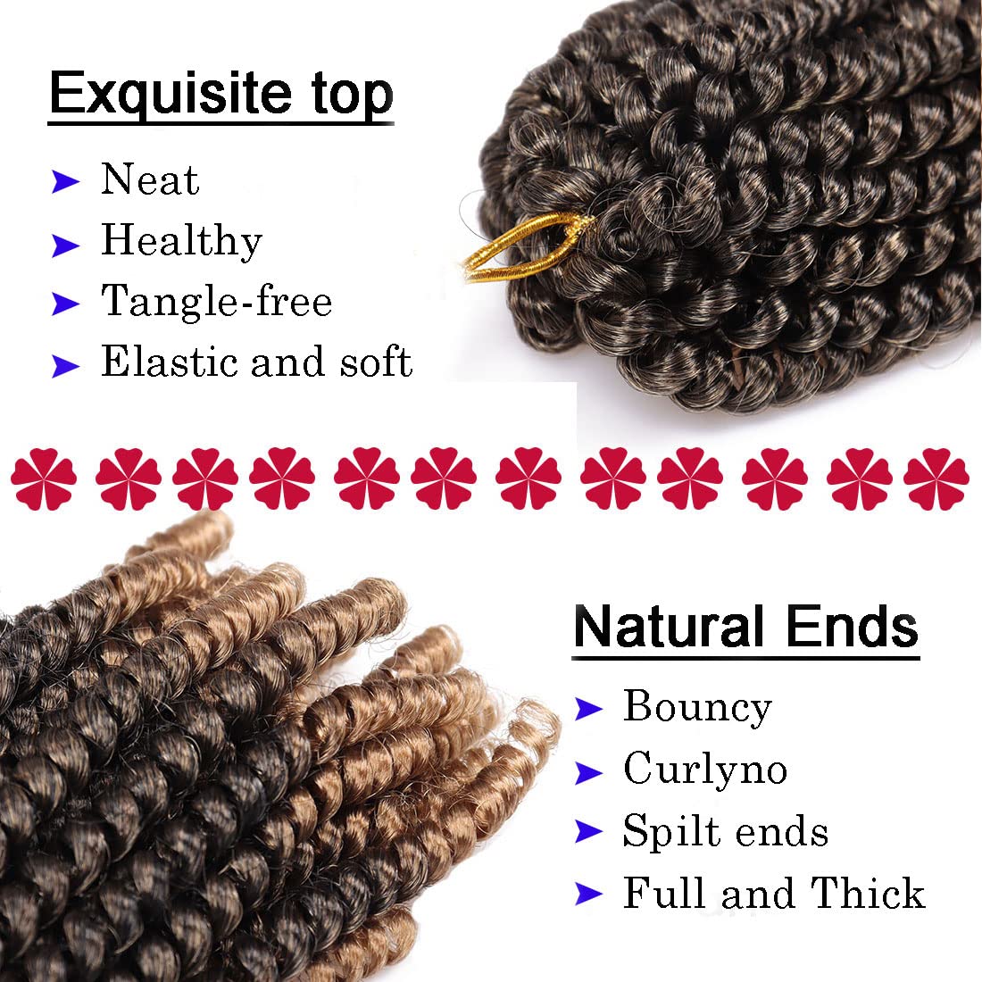 6 Packs Spring Twist Braiding Hair - Fluffy Synthetic Fiber Twists, Crochet Braids (8inch,T1B/27)