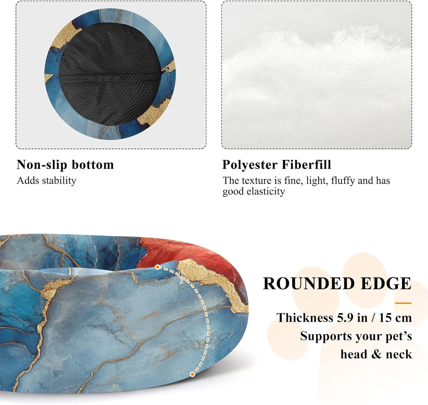 Marble Blue Red Pet Dog Beds Calming Anti Anxiety Cat Pillow Bed for Small Size Pets Sleeping M