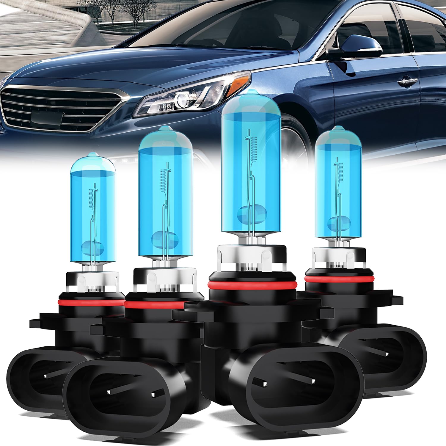 Headlight Bulbs Compatible With Hyundai Sonata 2015, 9005 High Beam + 9005 Low Beam Halogen Light Bulb Combo, Super Bright 6000K White, Plug and Play, Pack of 4