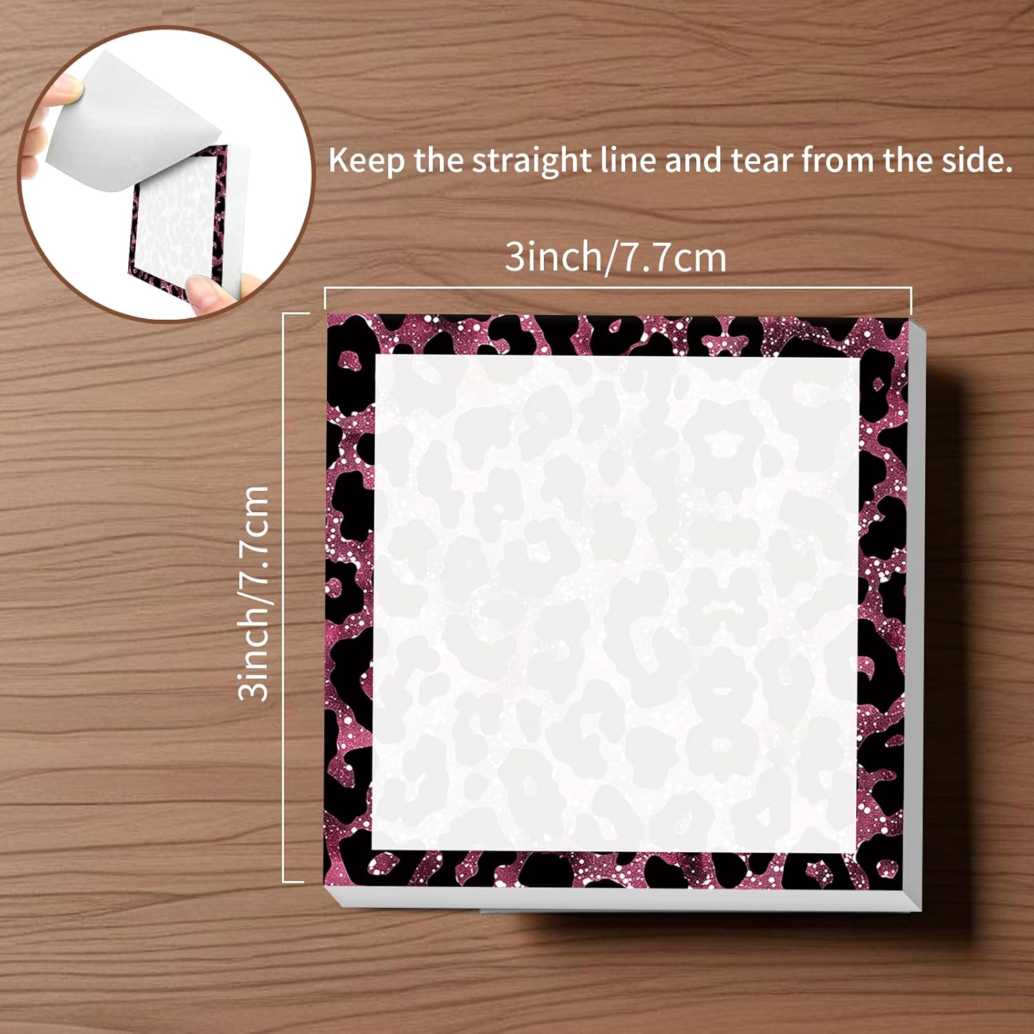 Sticky Notes, 2 Pads, 3x3 inches, Cute Colorful Fun Self-Stick Note Pads, Easy Post, Strong Adhesive Notepad Pink Glitter Leopard - Image 5