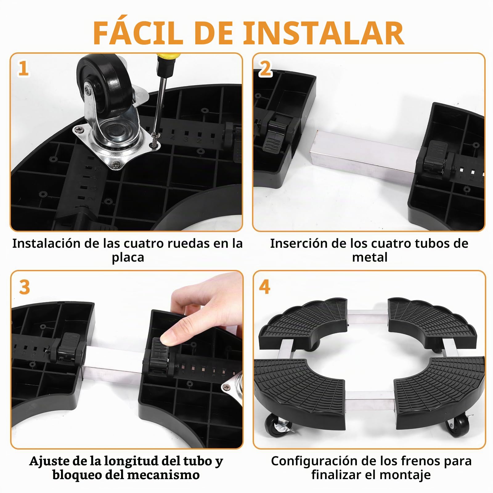 Zorplex Rodillo para Plantas Ajustable Ø 38–50 cm, Soporte Redondo con Ruedas Giratorias 360° y Freno, Capacidad hasta 150kg, Base Resistente a La Intemperie para Macetas Grandes, Interior y Exterior