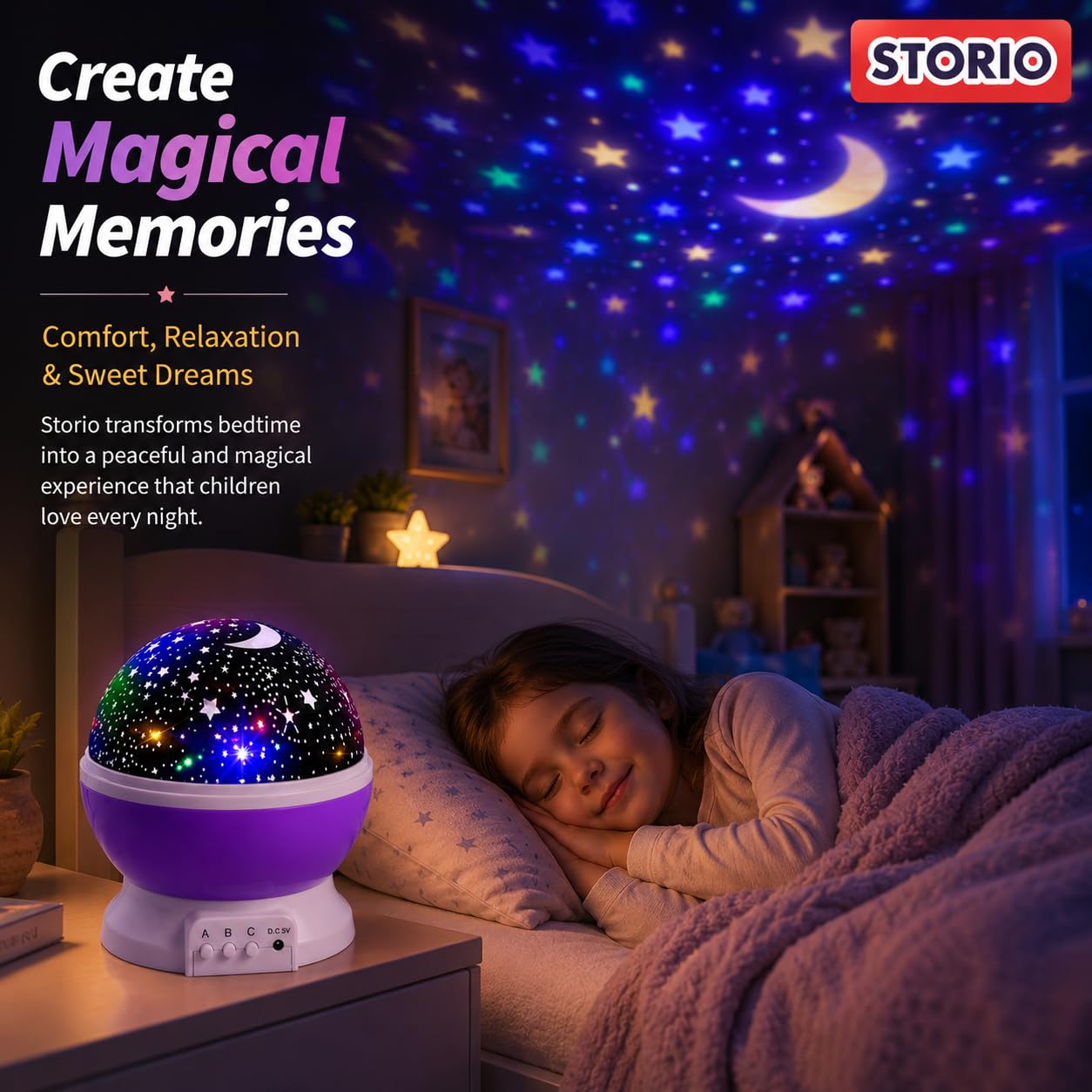 Storio Plastic USB Powered New LED Born Baby Mini Projector Toy - Sooth Relax Sleep Help for Parents - Light Show and Learning for Kids (Round Shape)