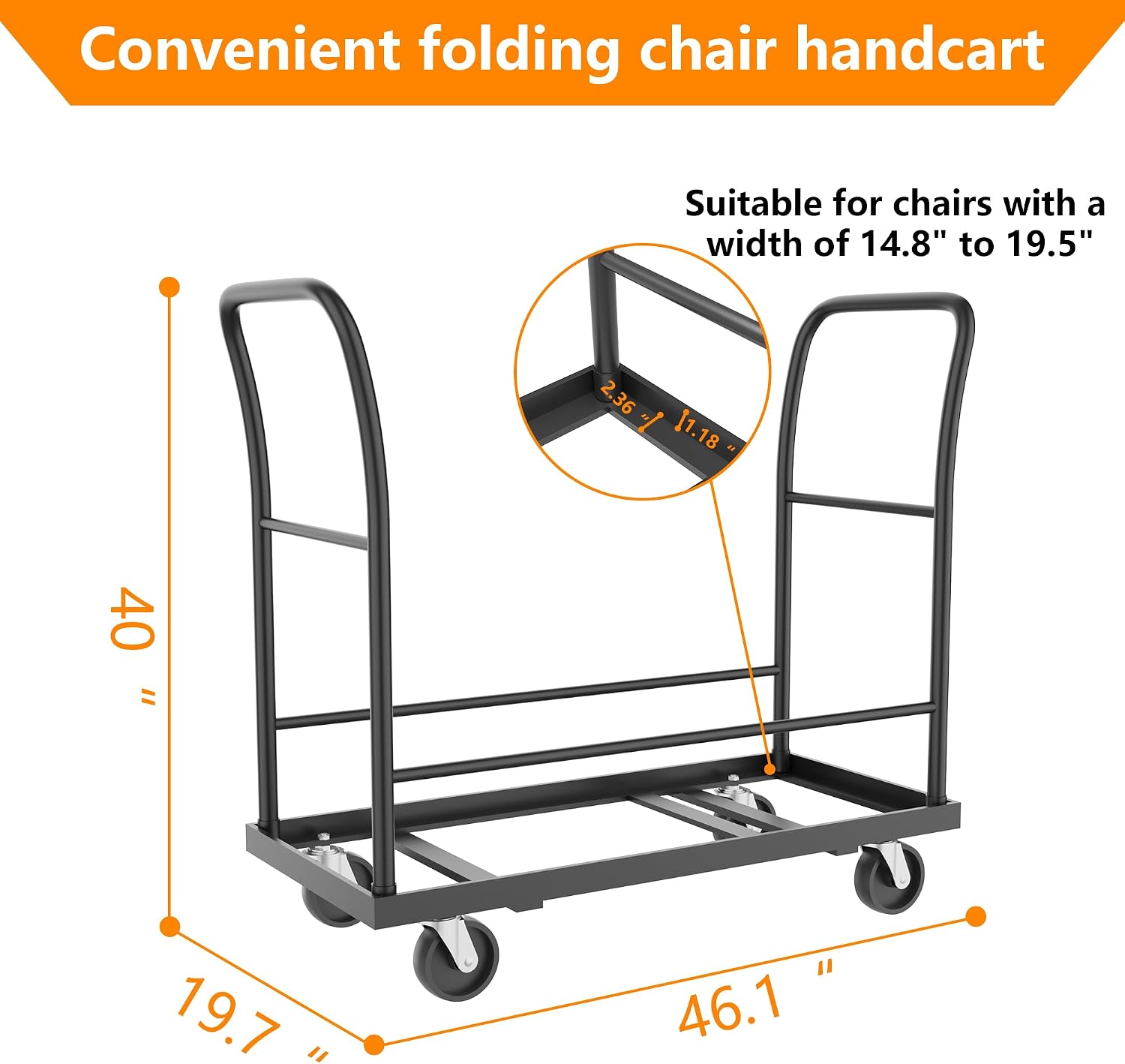 Folding Chair Cart with Wheels,300 LBS Load Heavy-Duty Metal Cart for 18 Chairs,Apply to Large Business Sessions