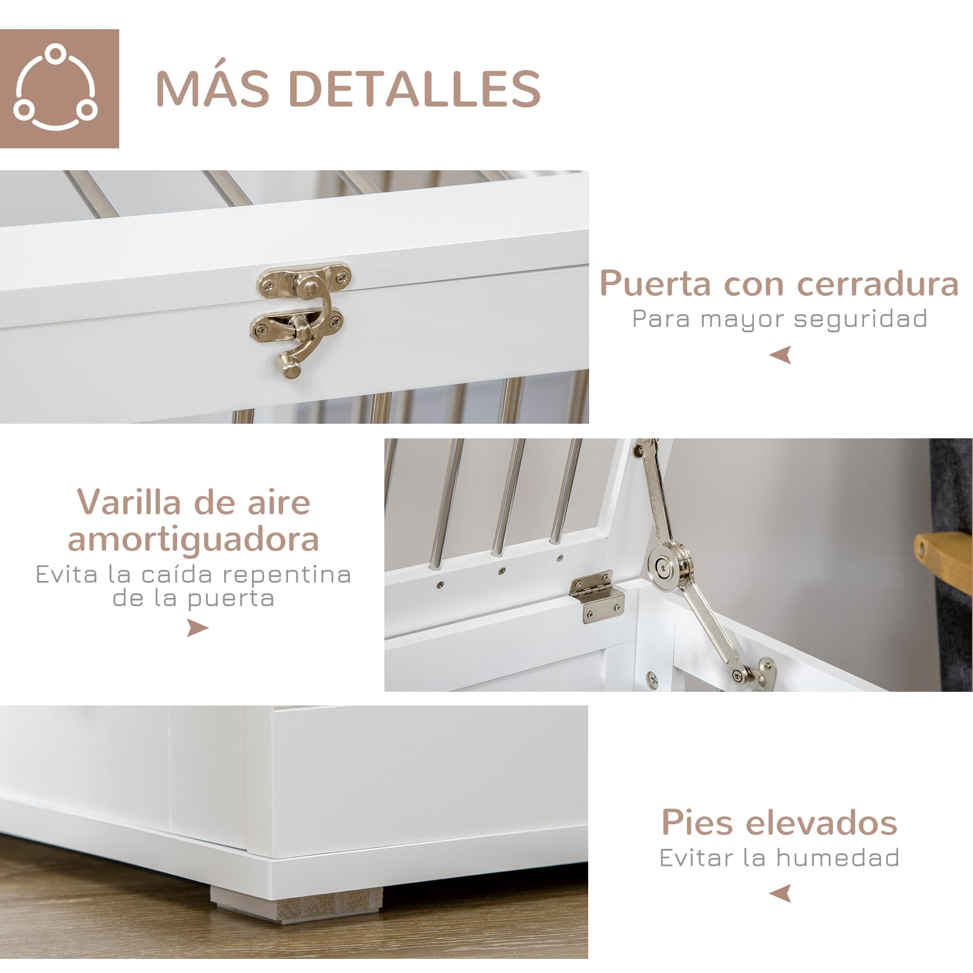 PawHut Jaula para Perros Medianos 2 en 1 Mesa Auxiliar Estilo Moderno con 2 Puertas con Pestillo y Estructura de Acero Inoxidable Casa para Perros 80x50x56,5 cm Blanco