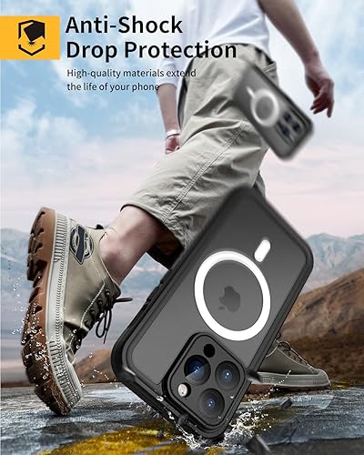 Miniatura 5 de Lanhiem Funda magnética para iPhone 14 Pro Max, funda impermeable a prueba de polvo con protector de pantalla integrado compatible con Magsafe,