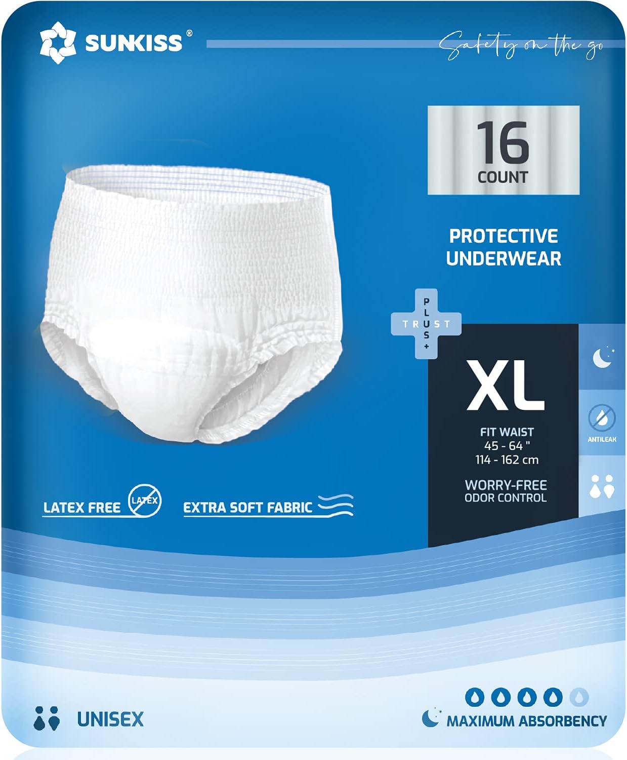 Incontinence Pants for Men and Women, XLarge, Overnight, 16 Count