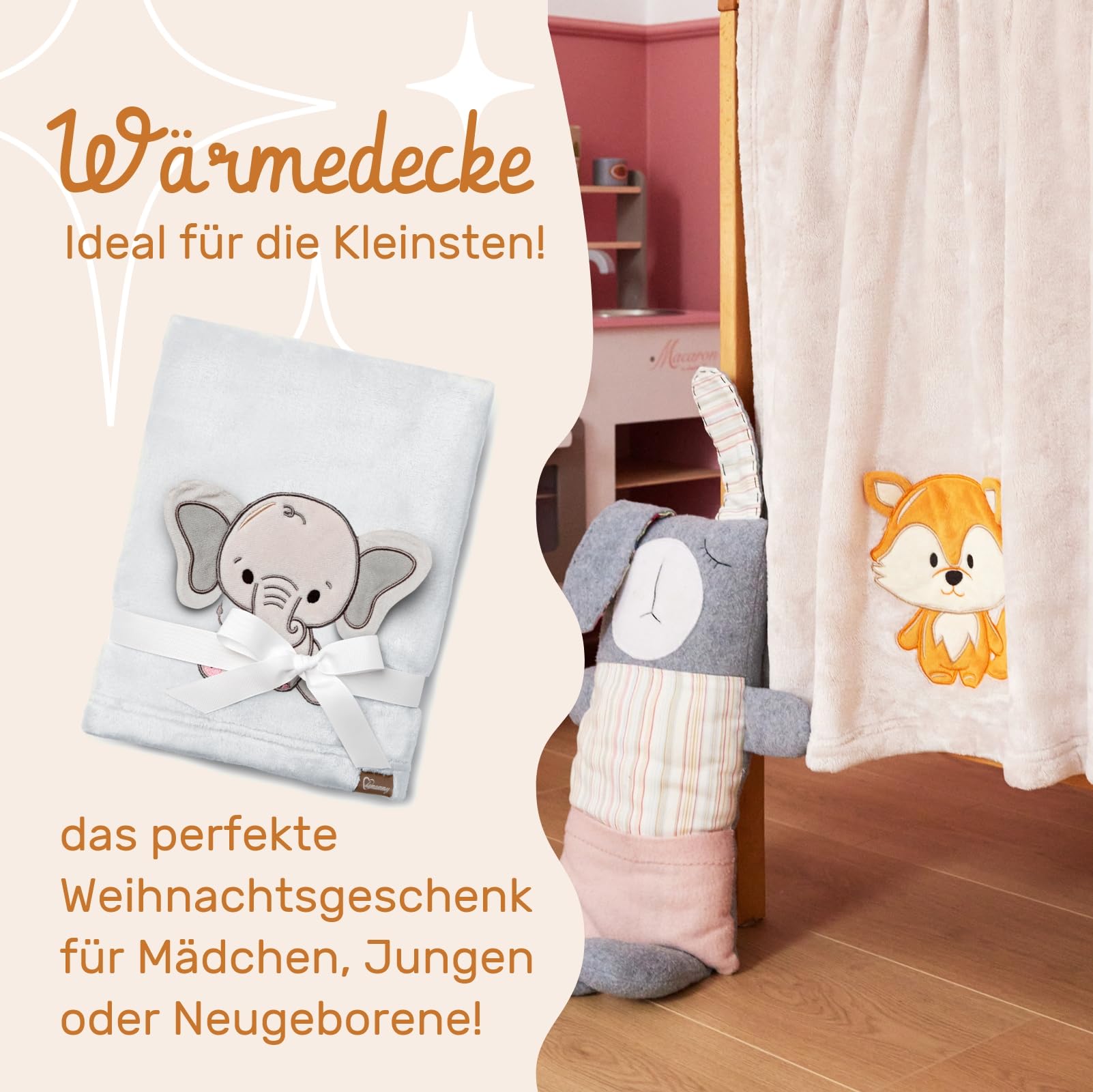 Be Mammy Warm Children Baby Cosy Blanket Baby Gift BE20-168 (Light Grey - Elephant) - Image 3