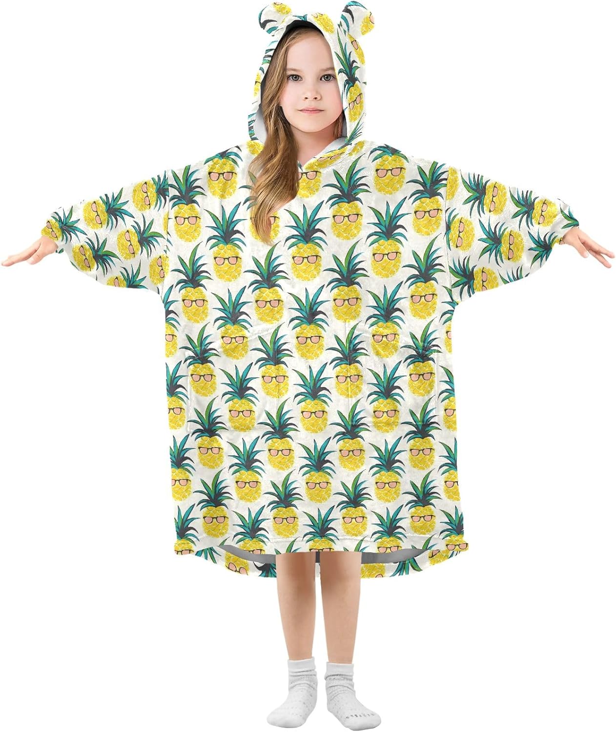 Funny Creative Pineapple Wearable Blankets for Kids, Soft Warm Cozy Blanket Hoodie for Boys Girls with Pocket