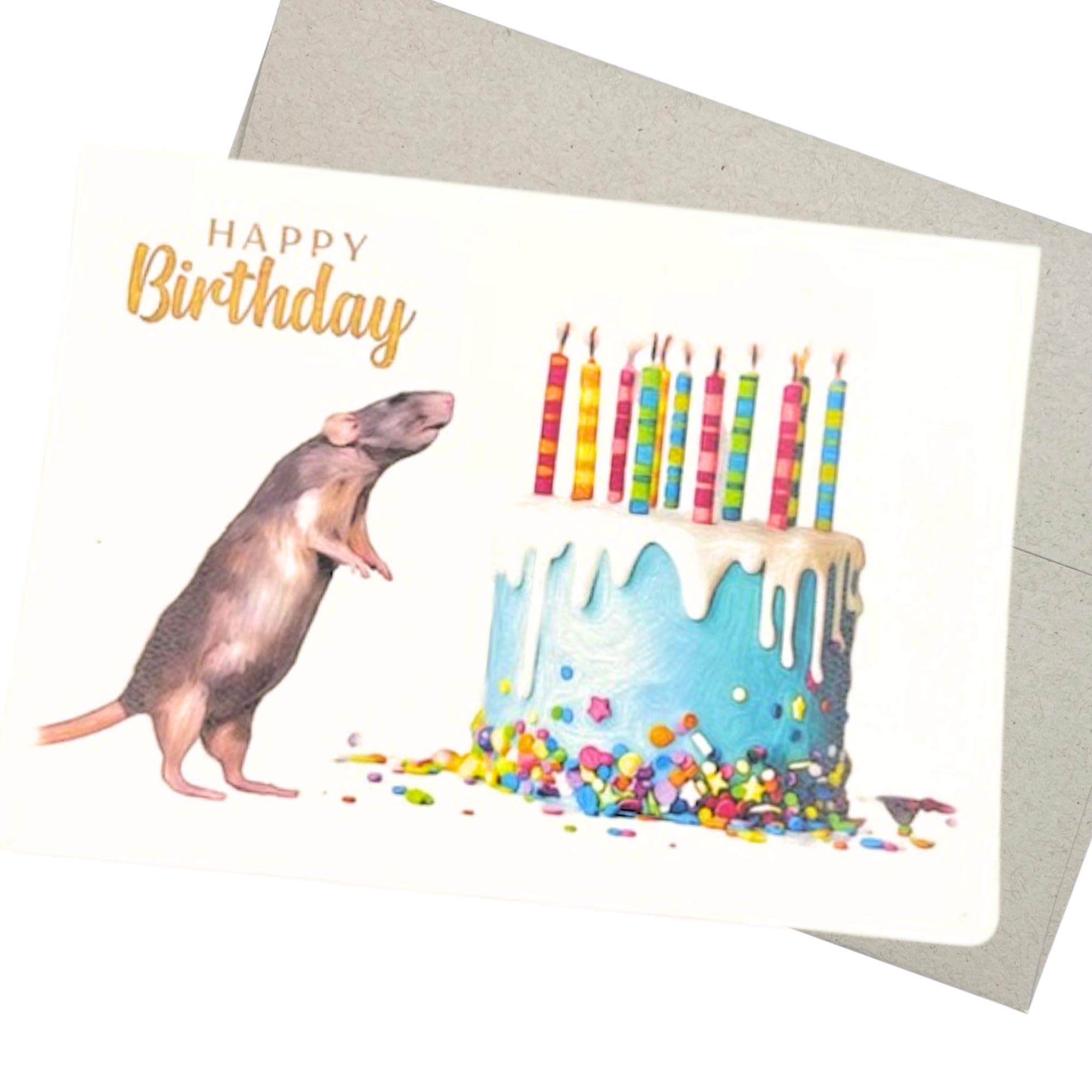 Groomers Margins Mouse Birthday Card with Envelope (7X5 Inch, 1 Card, Blank Inside) Happy Birthday Card for owners of mice - 219