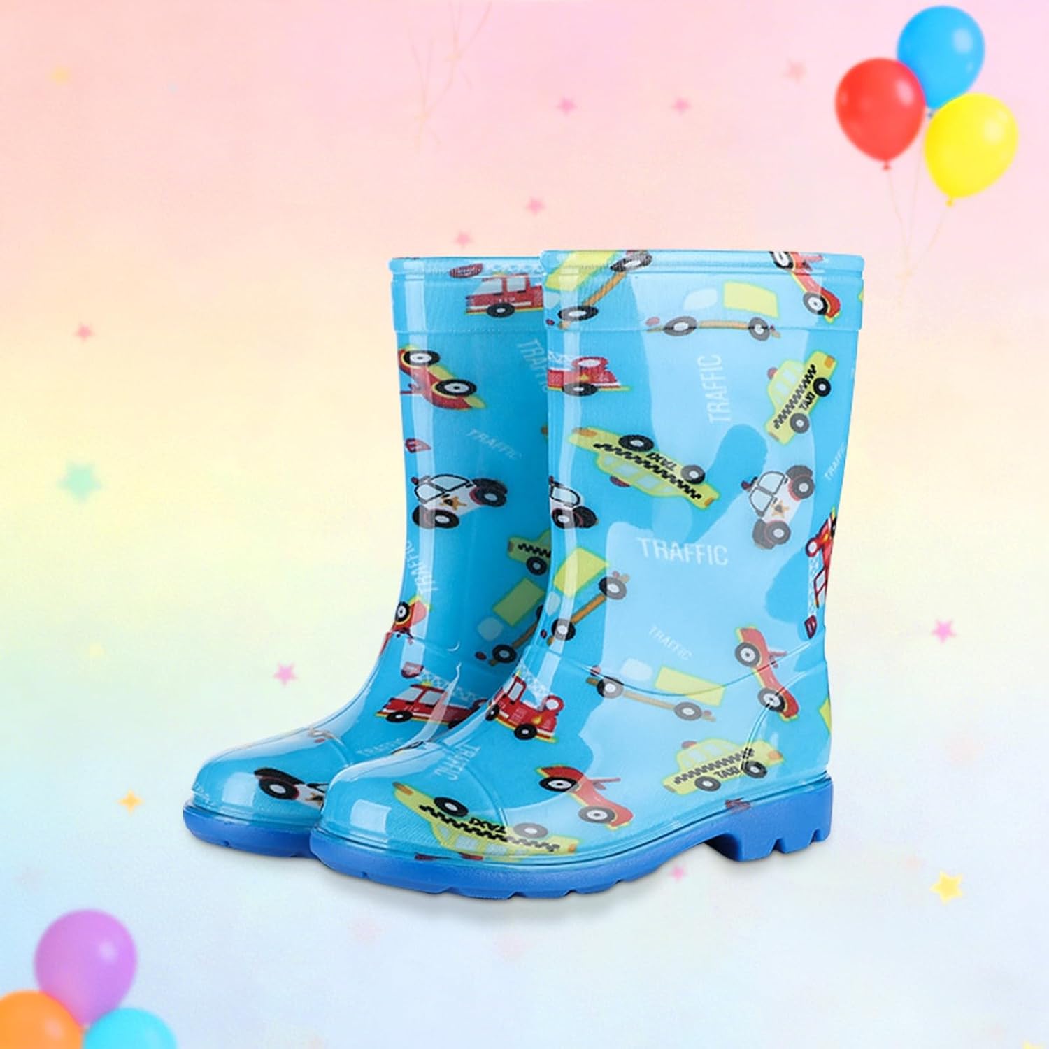 Girls Cute Cartoon Rain Boots Kids Waterproof Shoes Non Slip Rubber Sole Rainboots Fall Winter Lightweight Rain Boots Cute High Shoes,Blue, 9-10 Years