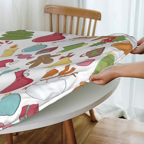 Miniatura 3 de Mantel redondo ajustable de Navidad con borde elástico, para mesas redondas de 22 a 27 pulgadas, diseño de dibujos animados, cubierta de mesa