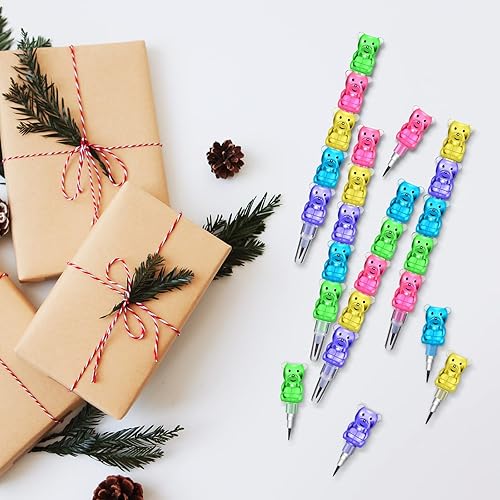 Miniatura 6 de 30 lápices apilables de colores de oso, regalo de plástico 5 en 1 para fiesta de cumpleaños