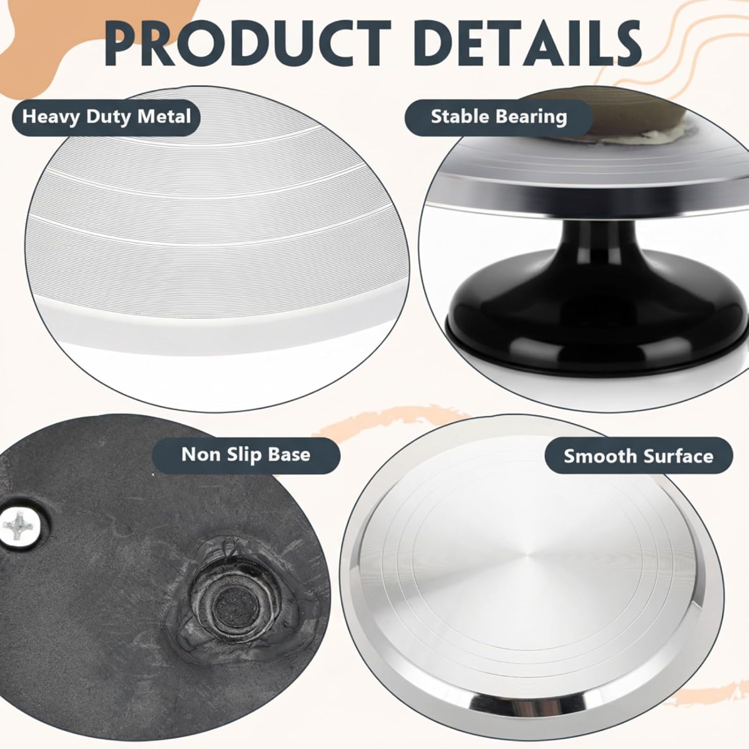 Geelin Sculpting Wheel Heavy Duty Aluminium Alloy Revolving Pottery Stand Construction Turntable with Ball Bearings for Ceramics, Pottery Clay Model Making Clay Decorating Supplies (Black,10 Inch)