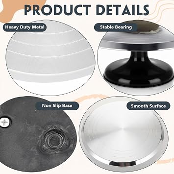 Geelin Sculpting Wheel Heavy Duty Aluminium Alloy Revolving Pottery Stand Construction Turntable with Ball Bearings for Ceramics, Pottery Clay Model Making Clay Decorating Supplies(Black,12 Inch)